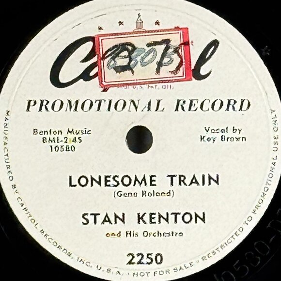 Stan Kenton Taboo / Lonesome Train Capitol Promotional 2250 Shellac 78 RPM - Picture 3 of 4